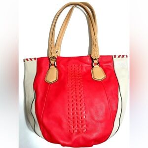 Vibrant Red and Tan Women's Tote Bag
